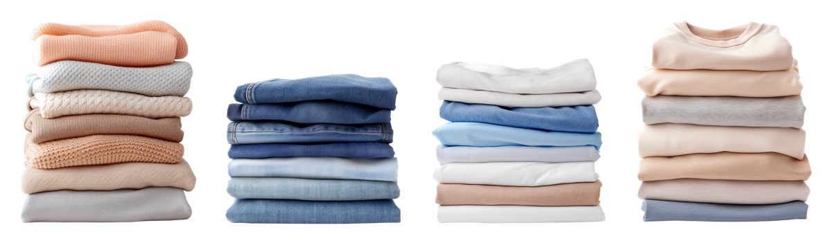Neatly folded laundry stacks — wash and fold service